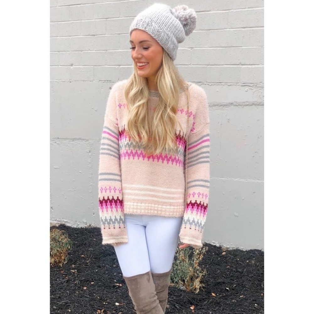 Solutions Fair Isle Sweater, Gray Pink, Small